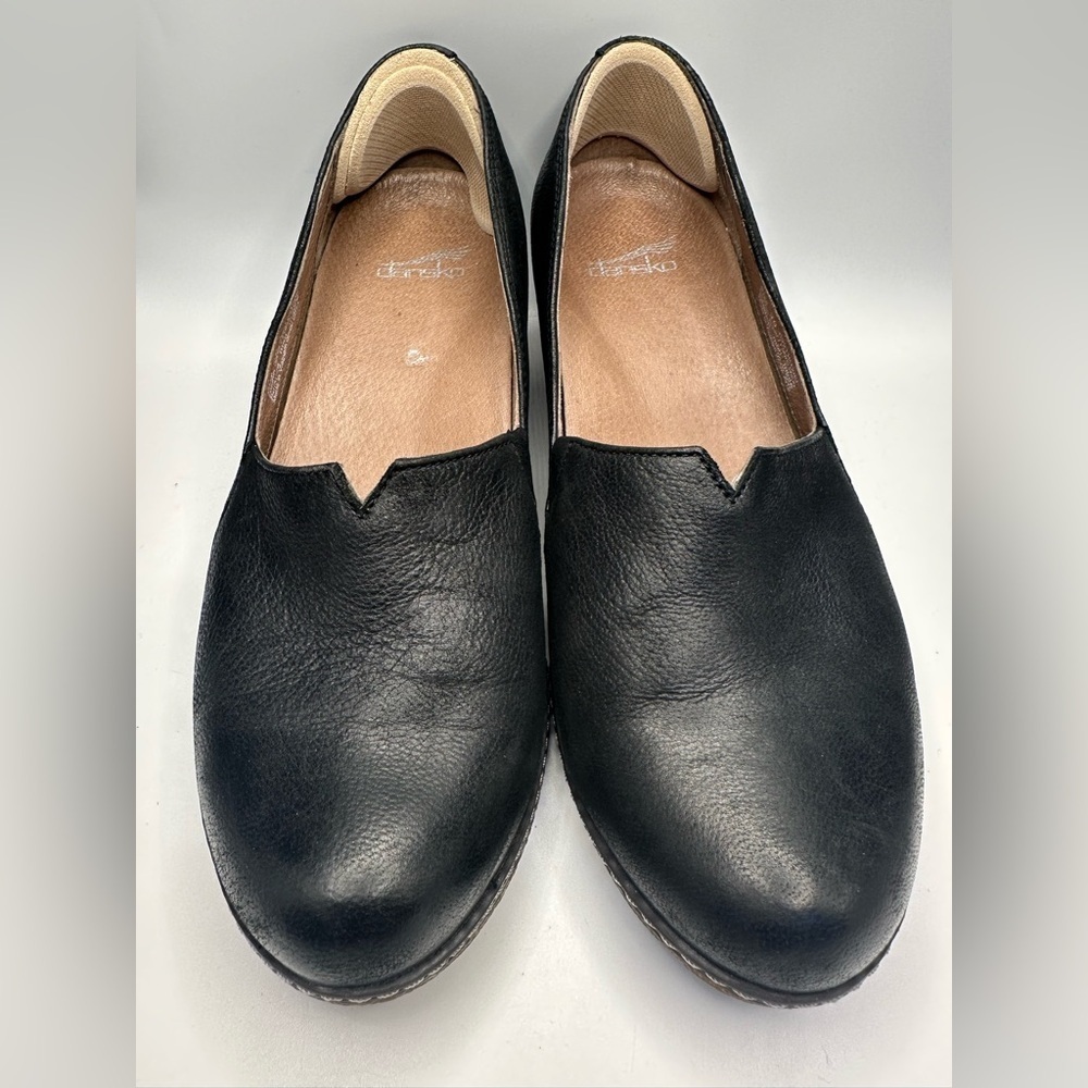 Dansko Liliana Loafer Womens EU 39 US 8.5-9 Black Burnished Leather Wedge Gored